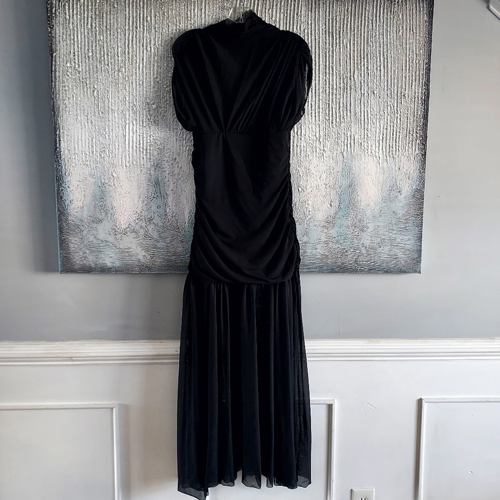 Zara Elegant Black Combined Draped Long  Dress - Picture 7 of 13
